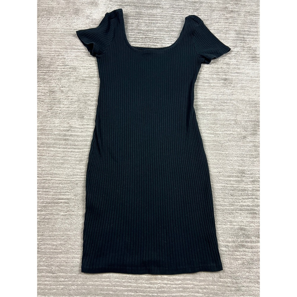 Wild Fable Mini Dress Womens Medium Black Ribbed Scoop Neck Bodycon Short Sleeve
